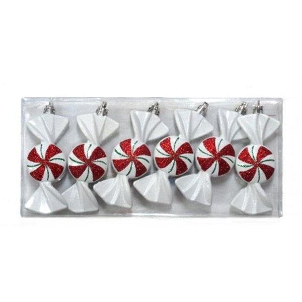 Winterland Winterland WL-ORN-6PK-CDY 6 Piece Christmas Hanging White Candy Ornament WL-ORN-6PK-CDY